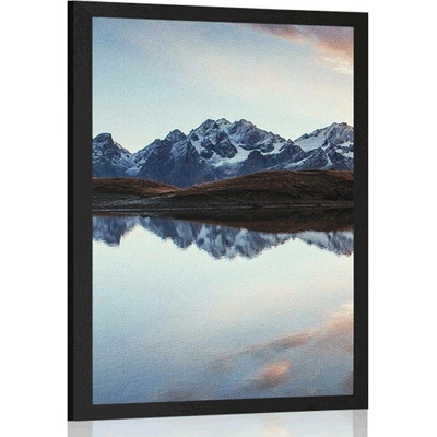 Plakát oslnivý západ slunce nad horským jezerem - 20x30 black