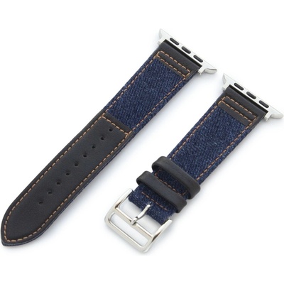 Torrii Кожена каишка за Apple Watch 38мм, 40мм, 41мм, 42мм (2024) - Torrii Leather Band (тъмносиня дънкова материя с черна кожа) (TOR-AWB-07A)