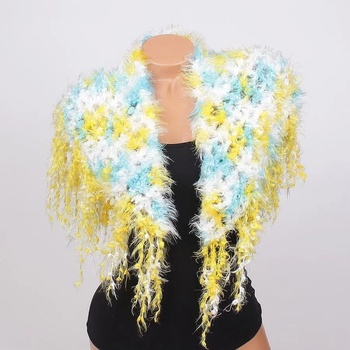 Image 1 of Плетен триъгълен шал в бяло, жълто и синьо