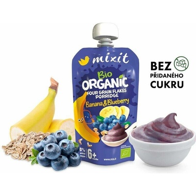 Mixit BIO kapsička Čtyřzrnná vločková kaše Banán a Borůvka 110 g – Sleviste.cz
