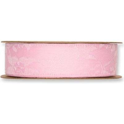 Dekorační stuha s krajkou růžová 25mm x 8m
