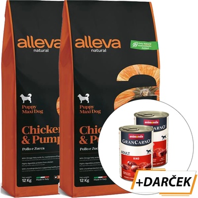 Alleva Natural Puppy Maxi Chicken and Pumpkin 2 x 12 kg