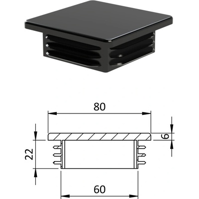 Krytka plastová 80 x 80 x 5 - 8 mm, čierna