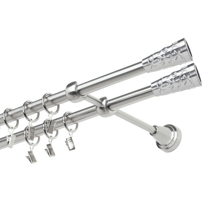 OK-GarnýžeCZ Garnýž kovová dvouřadá 19mm Sevilla double nerez 230 cm do stěny / kroužky s žabkou