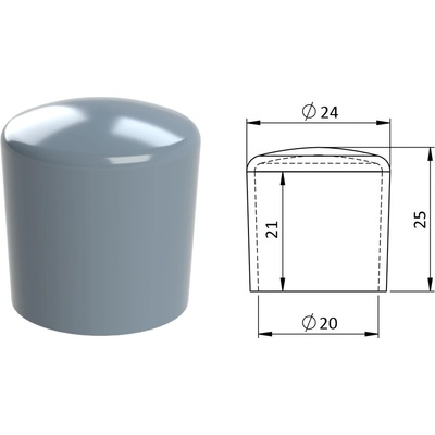 Vnější krytka PVC ø 24 x 25 mm, otvor 20 x 21 mm, šedá