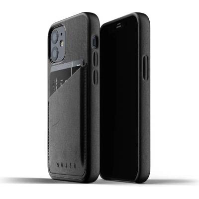 Mujjo Leather Wallet Case - кожен (естествена кожа) кейс с джоб за кредитна карта за iPhone 12 mini (черен)