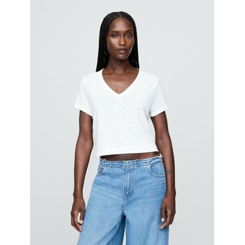 GAP Ленено кроп тениска GAP GAP | Byal | ЖЕНИ | XS