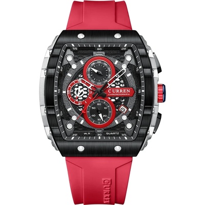 Curren Мъжки часовник Curren Marv, Хронограф, Силиконова каишка, Червен (CURREN-8442-RED)