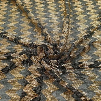 Jemné plisé čierne, zlatý cik cak, š.145