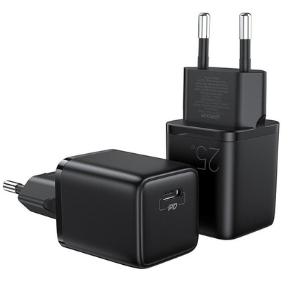 JOYROOM Mini Fast Charger PD 25W with USB-C Cable - захранване за ел. мрежа с USB-C изход с технология за бързо зареждане и USB-C към USB-C кабел (черен) (D62729)