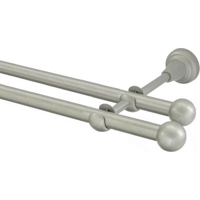 OK-GarnýžeCZ Garnýž kovová dvouřadá 16mm Koule stříbrná mat 350 cm do stěny / na tunýlek - bez kroužků