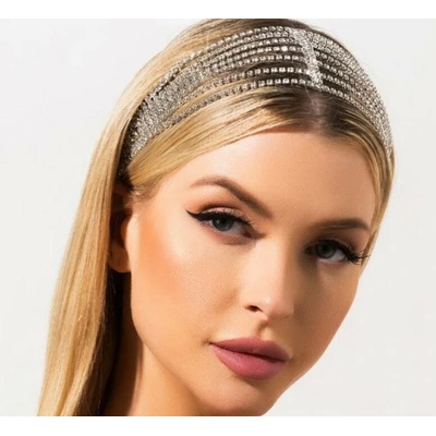 Naishide Jewelry Široká řetízková čelenka do vlasů s krystaly - černá/stříbrná