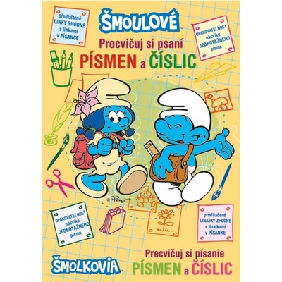 Šmoulové - Procvičuj si psaní písmen a číslic + stíratelný popisovač s plstěným hrotem