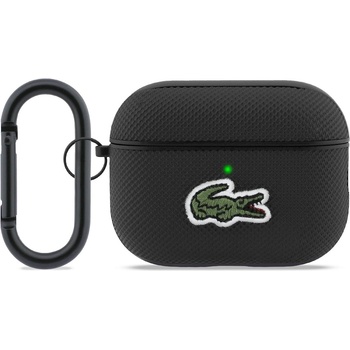 Lacoste Кожен кейс с карабинер за Apple AirPods Pro 3 - Lacoste PU Petit Pique Croc Logo Patch Case (черен) (LCAP3PVCK)