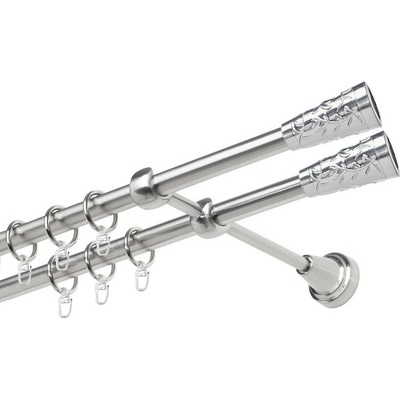 OK-GarnýžeCZ Garnýž kovová dvouřadá 19mm Sevilla double nerez 100 cm do stěny / kroužky s háčkem