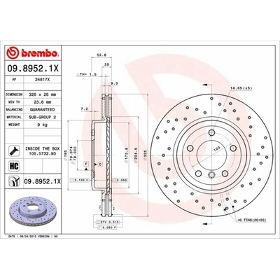 BREMBO brzdový kotúč 09.8952.1X, súprava 2 ks