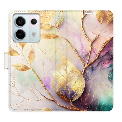 Flip pouzdro iSaprio - Gold Leaves 02 - Xiaomi Redmi Note 13 Pro 5G / Poco X6 5G s kapsičkami na karty - VÝPRODEJ (Flip knížkové pouzdro, kryt, obal iSaprio s přihrádkami na karty a motivem Gold Leave