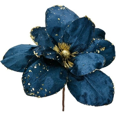 Clayre & Eef Modro-zlatá dekorace květina vánoční hvězda Poinsettia - Ø 25*25 cm - Clayre & Eef