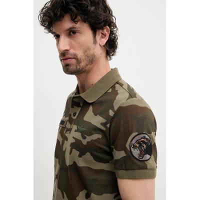 Aeronautica Militare Памучна тениска с яка Aeronautica Militare в зелено с десен PO1861P346 (PO1861P346)