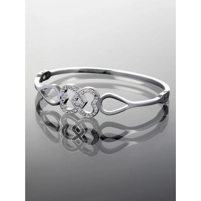 Prosperk Pevný náramek z chirurgické oceli s propojenými srdíčky s čirými krystaly S0882