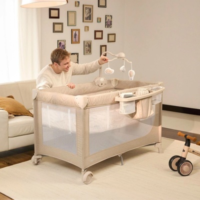 Kinderkraft cestovní postýlka LEODY UP beige – Zboží Dáma
