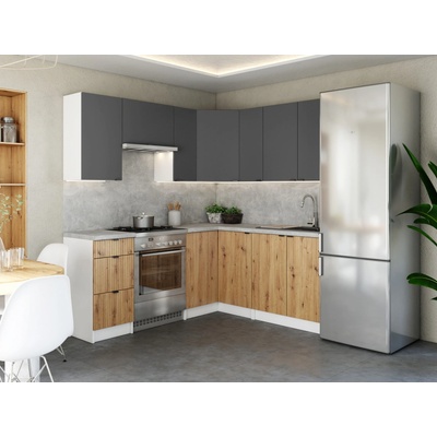 FRONTI Rohová kuchyňská linka LAMIA 190x170 cm Grafit/Dub artisan