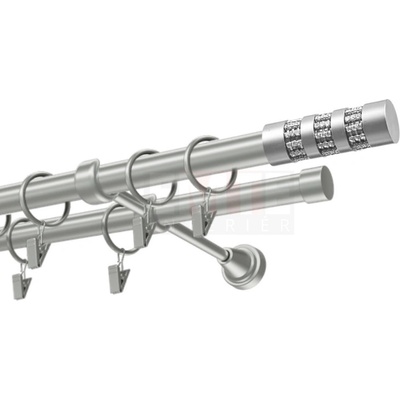 Karpol Kovová garniža 25 mm Cylinder kryštál strieborná dvojitá 150-600 cm