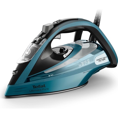 Tefal Ultimate Pure steam iron, 3200 watts, powerful steam, 300 g/min. extra steam boost, AutoClean soleplate, Micro Calc, automatic switch-off, drip stop, black/blue, FV9851E0