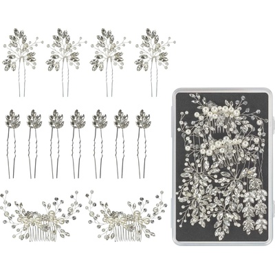 Sada ozdobných vláseniek a hrebienkov Sibel Festive Hair Pins Silver Color Kit - 13 ks, strieborná