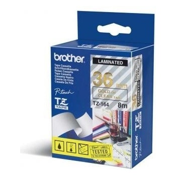 Brother TZ-164 / TZe-164, 18mm x 8m, златен печат/полупрозрачен фон, оригинална лента (TZE164)
