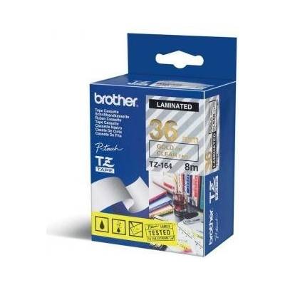 Brother TZ-164 / TZe-164, 18mm x 8m, златен печат/полупрозрачен фон, оригинална лента (TZE164)