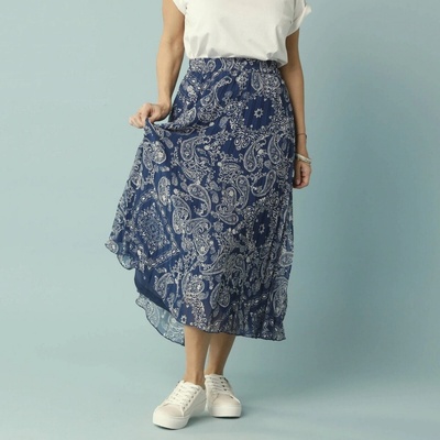 Sukňa z plisovaného voálu s potlačou pre nižšiu postavu indigo