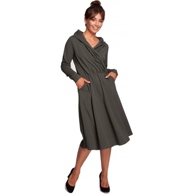 B245 Flared dress with wrap and a hood militarygreen