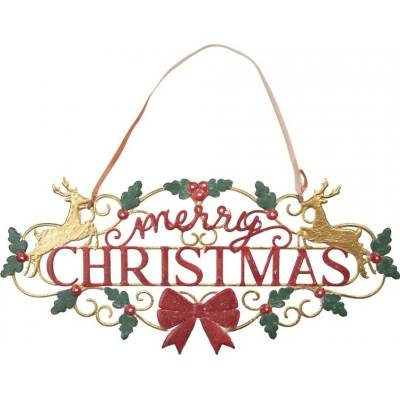 Závěsná kovová cedule Merry Christmas - 70*1*34 cm - Clayre & Eef