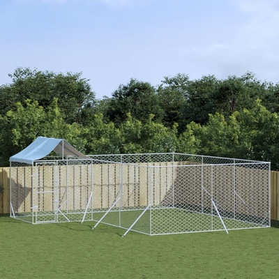 vidaXL Venkovní psí kotec se střechou stříbrný 600 x 600 x 250 cm ocel