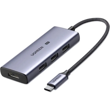 UGREEN 4 in 1 USB-C Hub 8K 30Hz - USB-C хъб с четири USB порта и HDMI порт за мобилни устройства с USB-C (тъмносив)