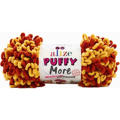 Alize příze Puffy More 6276 cihlově hnědá a hořčicová