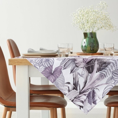 Eurofirany Obrus INES s potlačou palmových a exotických listov fialová Polyester 85x85 cm