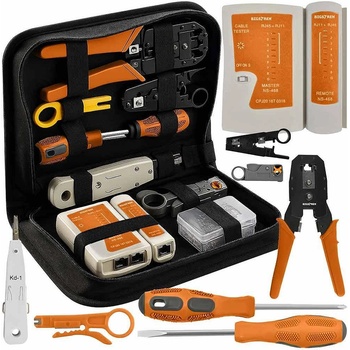 Bigstren Клещи за кримпване на кабели rj11, rj45, с тестер, аксесоари в несесер, bigstren 25835, 18 части (uni-012060)