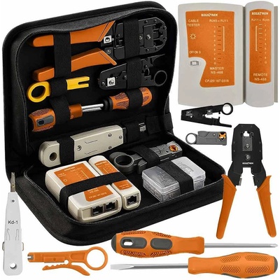 Bigstren Клещи за кримпване на кабели rj11, rj45, с тестер, аксесоари в несесер, bigstren 25835, 18 части (uni-012060)