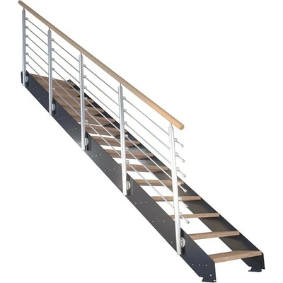StarWood Kovové schody Kos 10 st. dub rustik přír. 87 cm design. zábradlí černá
