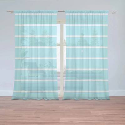 Záclony Bílé pruhy na modré: 2 ks - 150x250 cm - Sablio