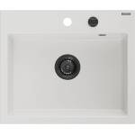 Mexen Oscar гранитна мивка с 1 камера 580 x 490 mm, бял, черен сифон - 6519581000-20-B (6519581000-20-B) Мивка за вграждане
