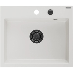 Mexen Oscar гранитна мивка с 1 камера 580 x 490 mm, бял, черен сифон - 6519581000-20-B (6519581000-20-B) Мивка за вграждане