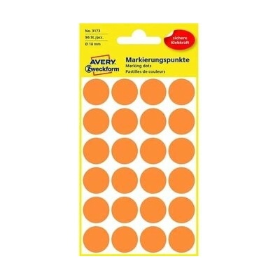 Etikety kruhové 18mm Avery neónovo oranžové