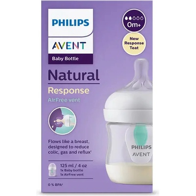 Avent láhev Natural Response průhledná dudlík s ventilem AirFree 1 ks 125 ml – Sleviste.cz