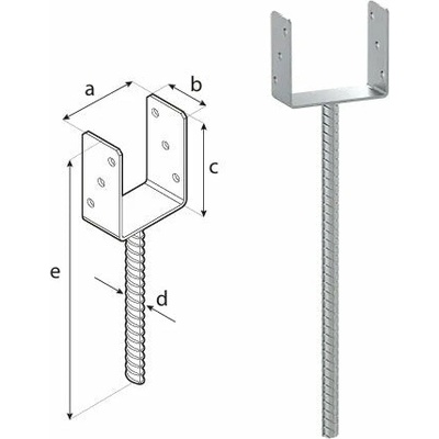 Domax zapustená pätka stĺpika typu U PS R500 140 - 141 x 60 x 124 x 4.0 mm