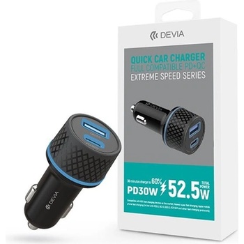 DEVIA ЗАРЯДНО УСТРОЙСТВО ЗА ЗАПАЛКА ЗА ЦИГАРИ С usb + type-c ВХОД - 52, 5w - ЧЕРНО st354663 (st354663)