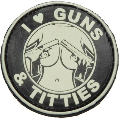 Plastové 3D patche 3D gumová nášivka I LOVE GUNS AND TITTIES Patch - Čierna / biela
