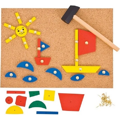 Bigjigs Toys Детска дървена игра Bigjigs - Мозайка с чукче и пинчета (BJ158)
